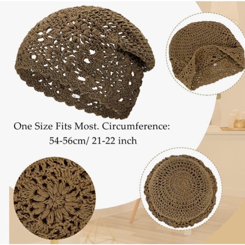 Hand-Crocheted Slouchy Beanie Hat in Brown